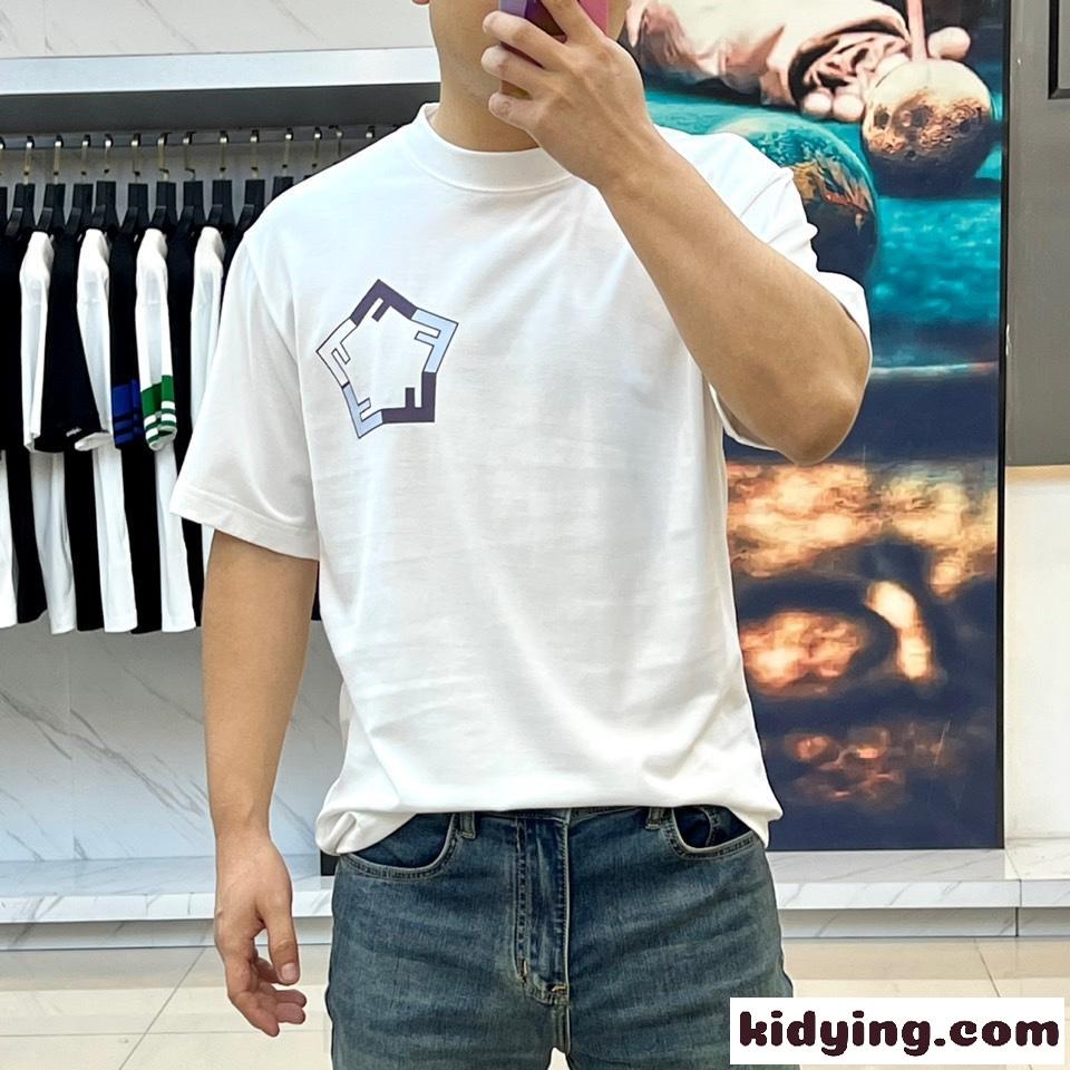 カジュアル ロゴプリント クルーネック フェンディ 半袖Tシャツ コピー ホワイト-1