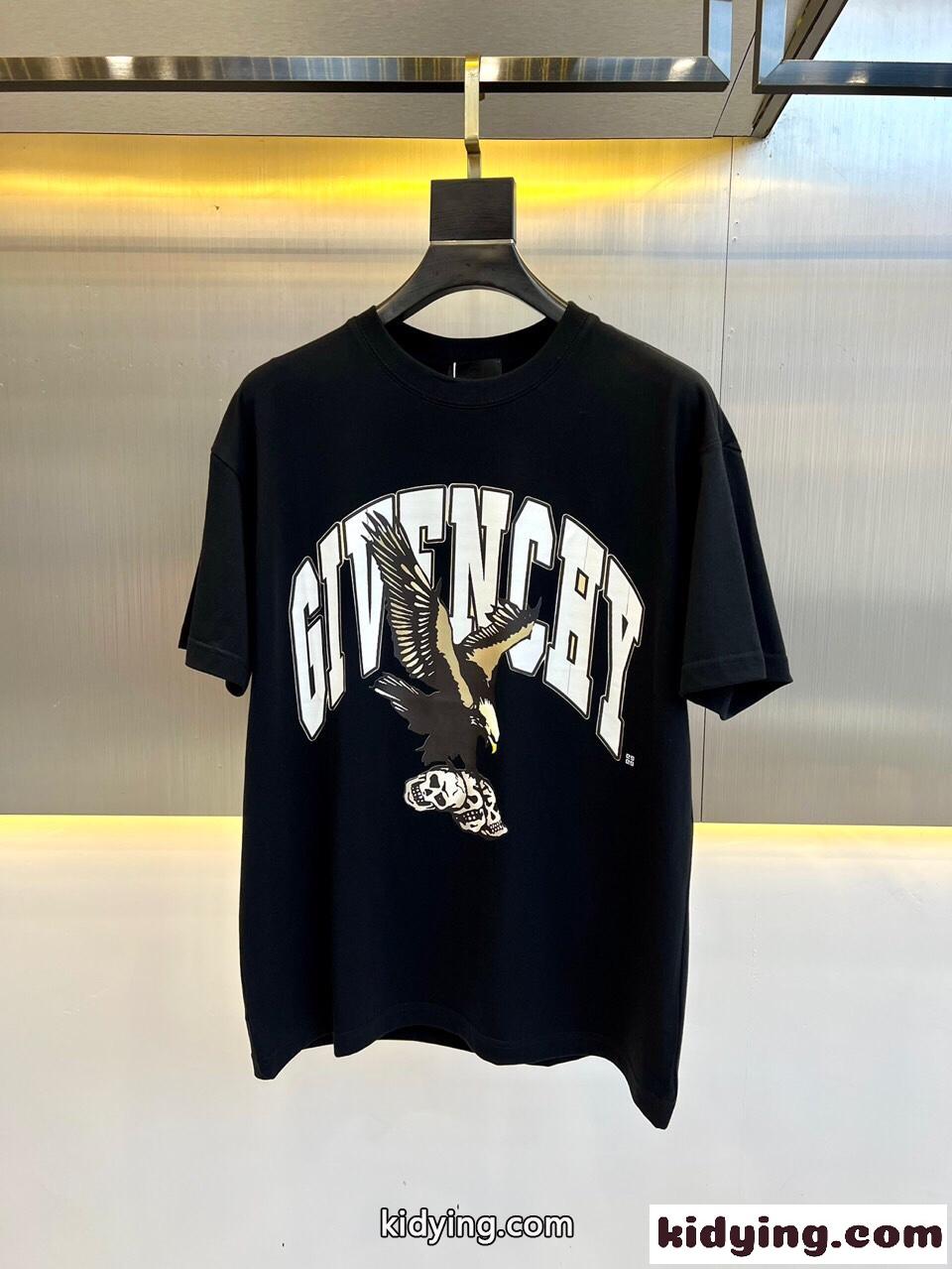 ブランドロゴ イーグルプリント コットンジャージー 半袖Tシャツ ジバンシィ Tシャツ コピー ブラック-0