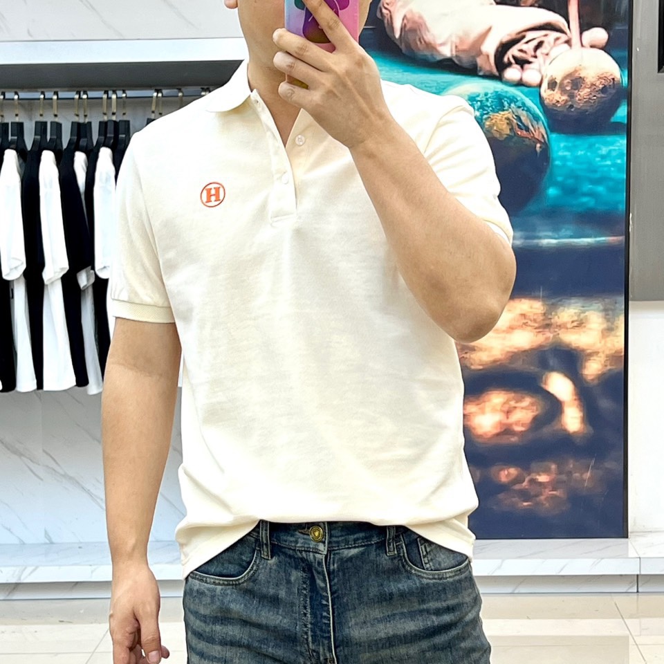 洗練された コットン ポロシャツ エルメス Tシャツ 偽物 半袖トップス ベージュ-1