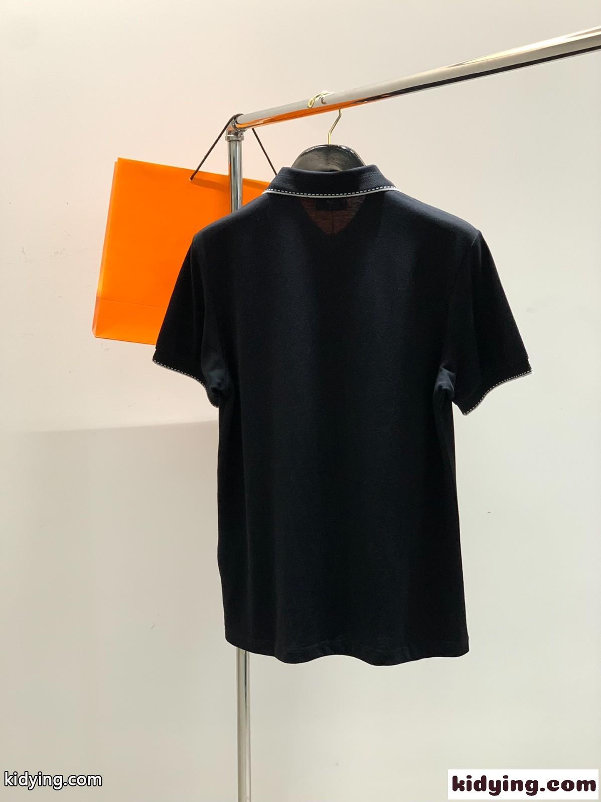 シンプル 合わせやすい メンズ ポロシャツ エルメス Tシャツ コピー ブラック-0