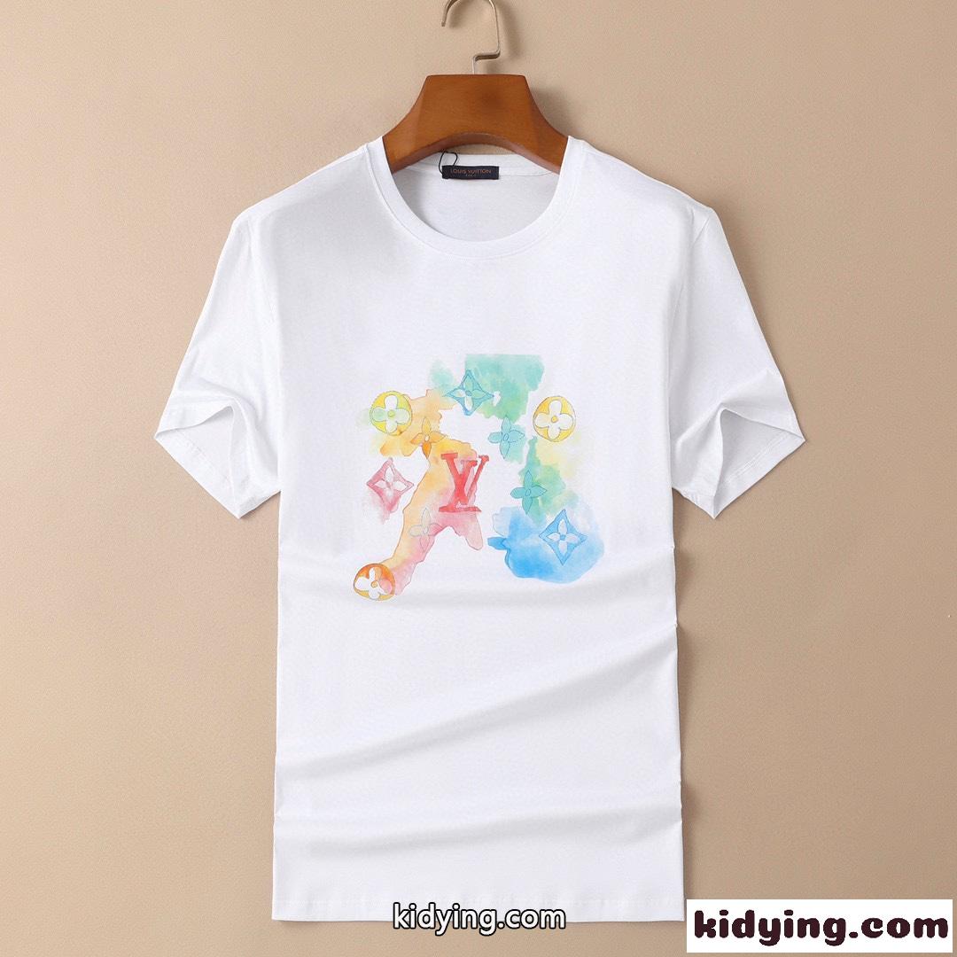 柔らかい 快適 ルイ・ヴィトン tシャツ コピー クルーネック 半袖 おしゃれ カジュアル プリント トップス-2