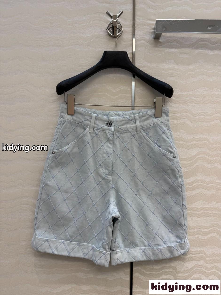 カジュアル 上品 ココビーチ ハーフパンツ シャネル パンツ コピー デニム ライトブルー-0
