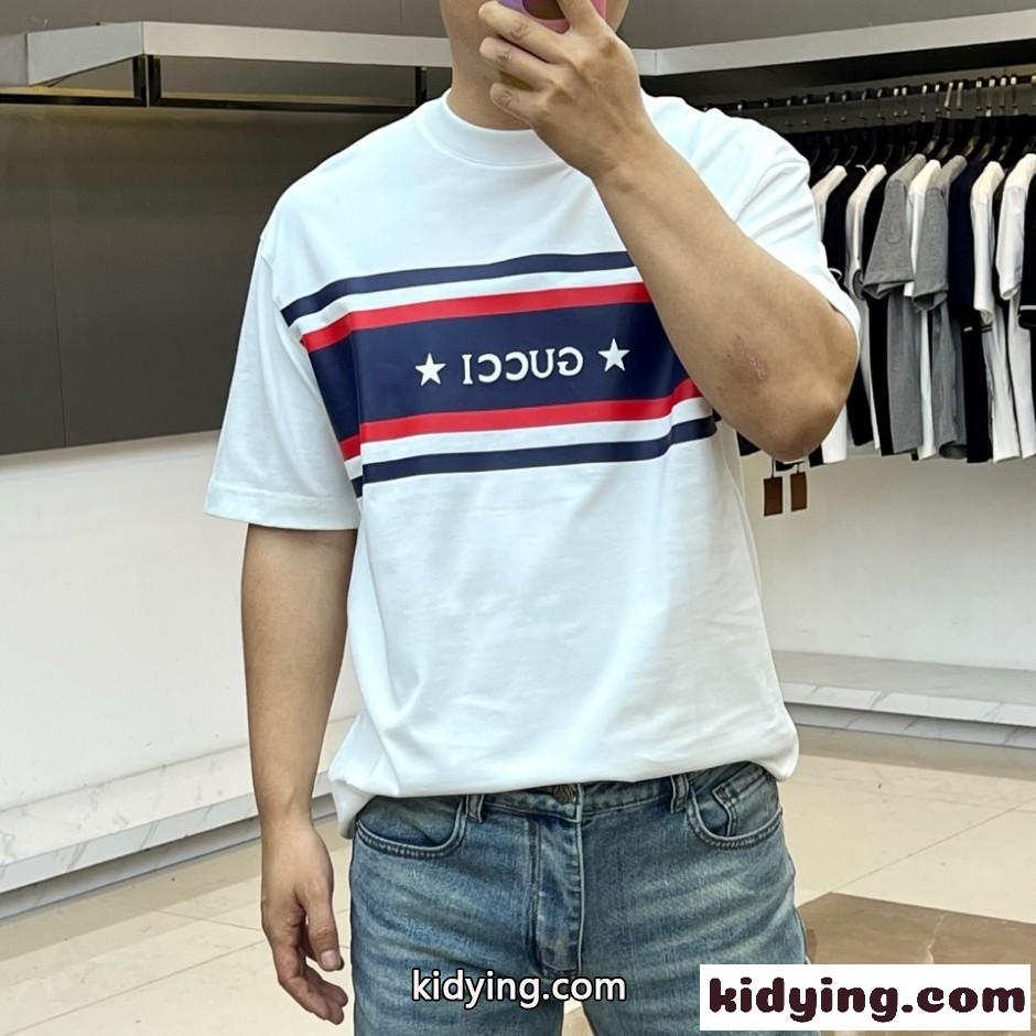 シンプル ロゴ クルーネック 半袖Tシャツ グッチ Tシャツ 偽物 ホワイト-0