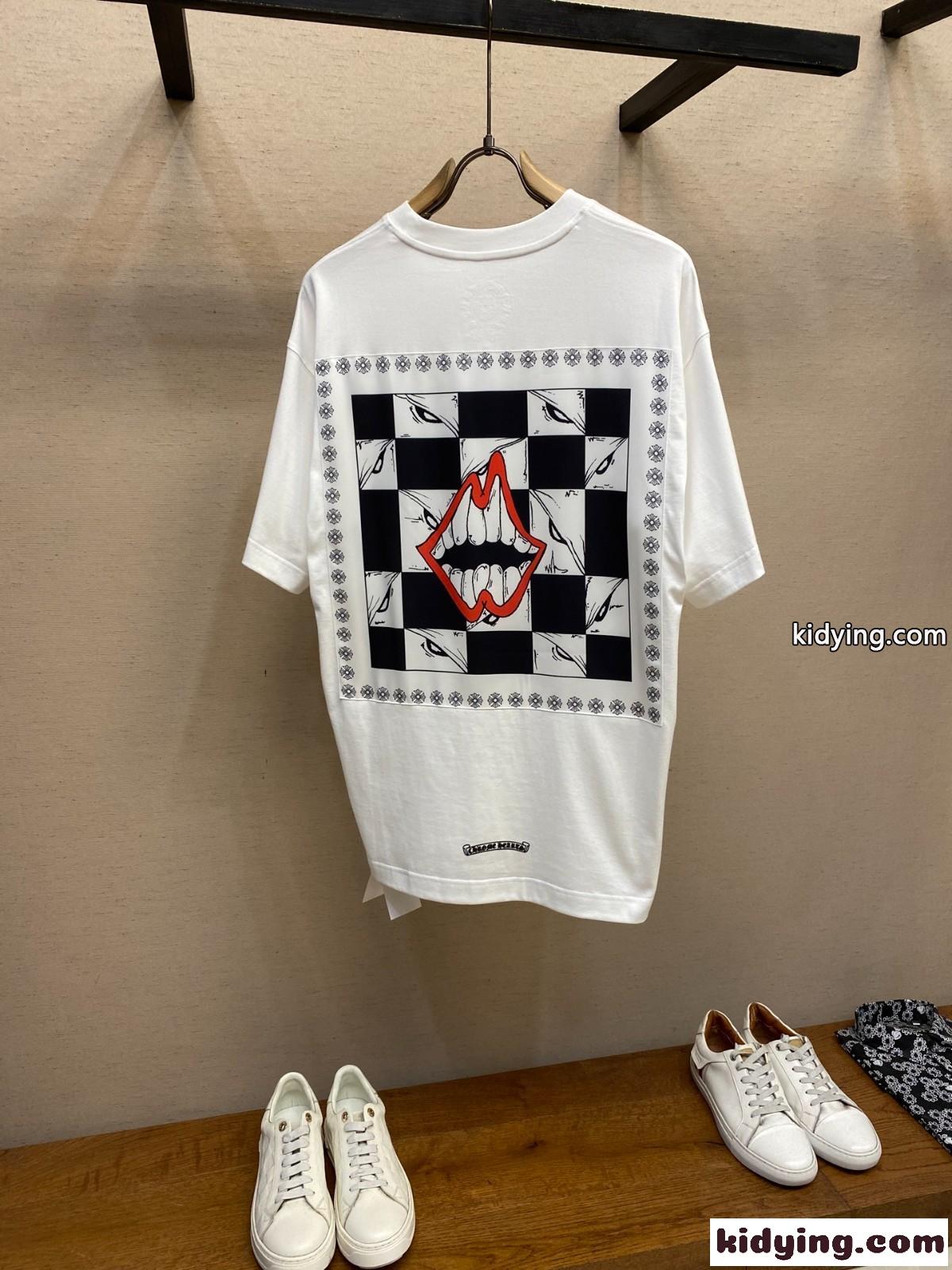 クロムハーツ Tシャツ コピー クルーネック ユニセックス ストリート 半袖Tシャツ ホワイト-2