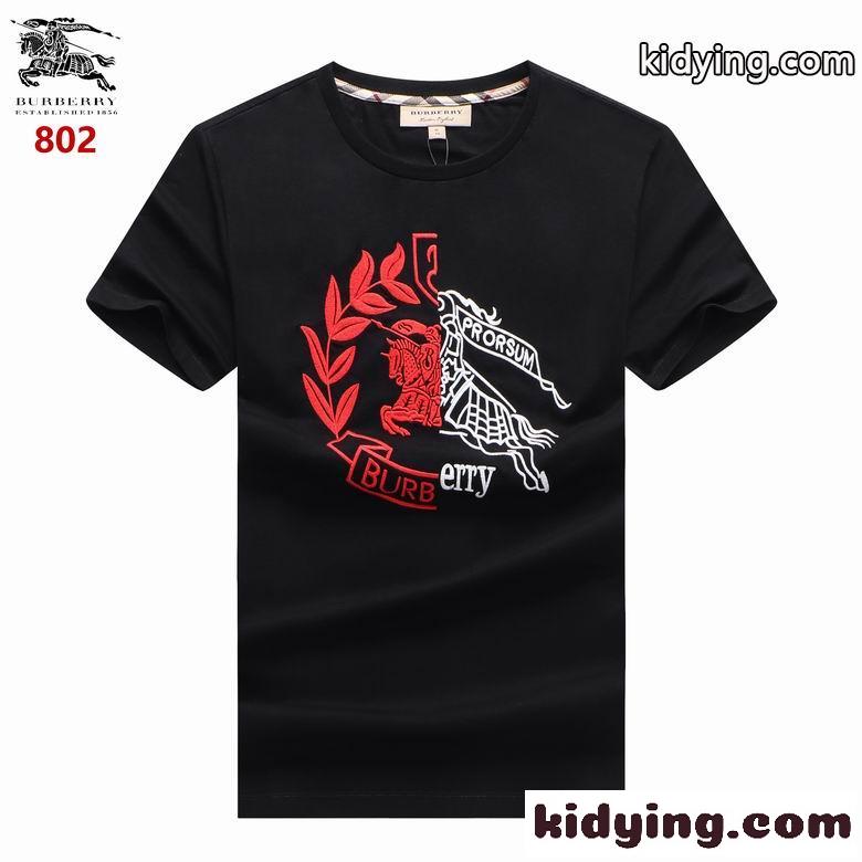 メンズ 快適 かっこいい ロゴ クルーネック バーバリー 半袖Tシャツ コピー ベーシック カジュアル ホワイト ブラック-1