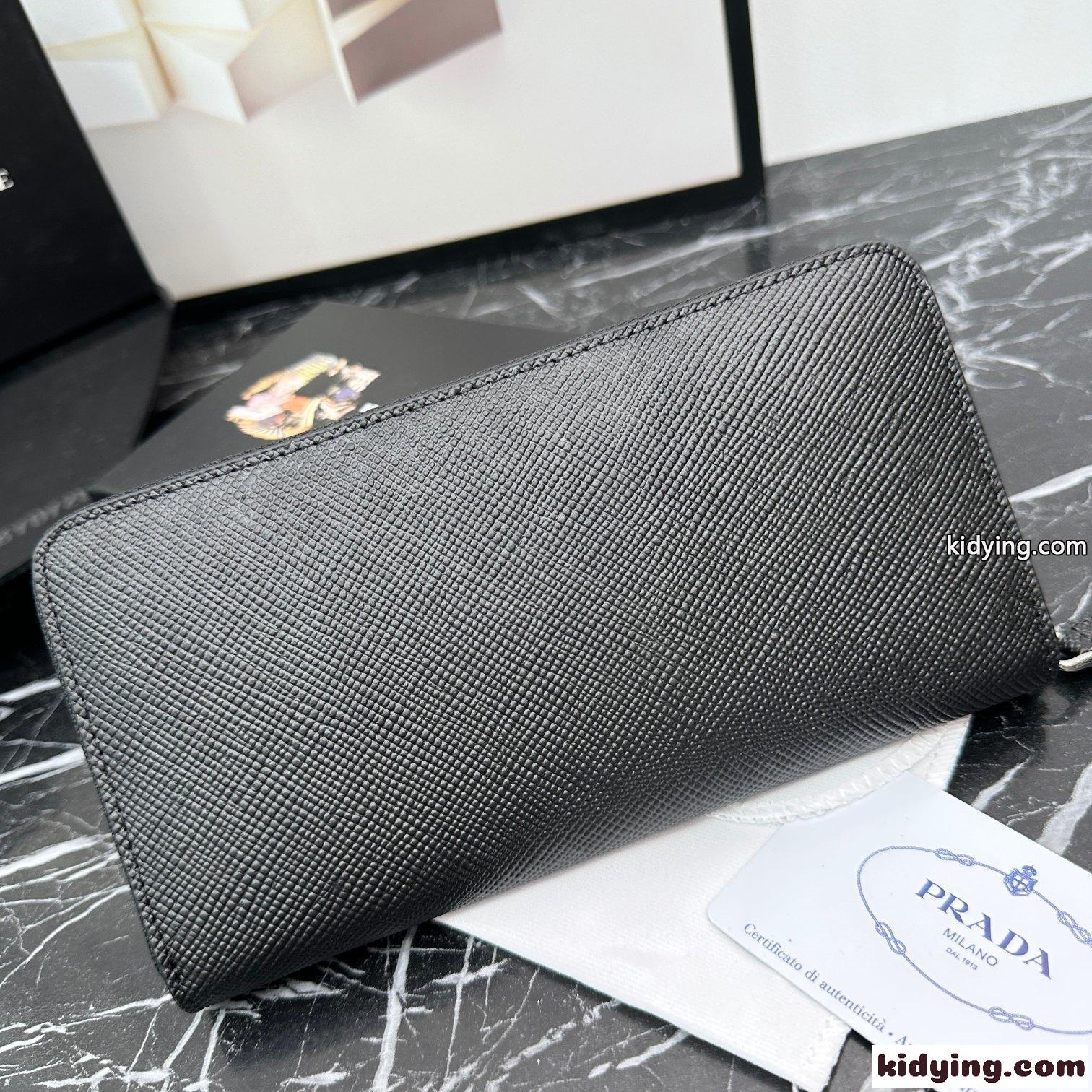 定番 エンボスロゴ プラダ 財布 コピー ラウンドファスナー 長財布 ブラック-1