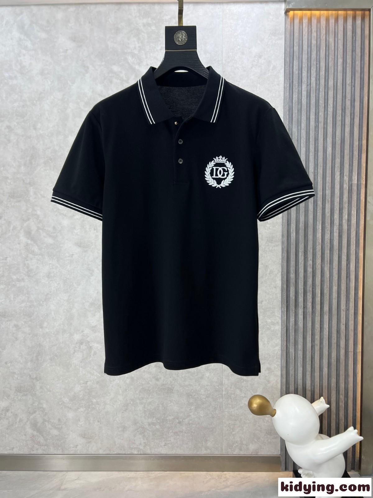 定番 ドルチェ&ガッバーナ Tシャツ コピー コットンピケ 半袖 ポロシャツ ブラック-0