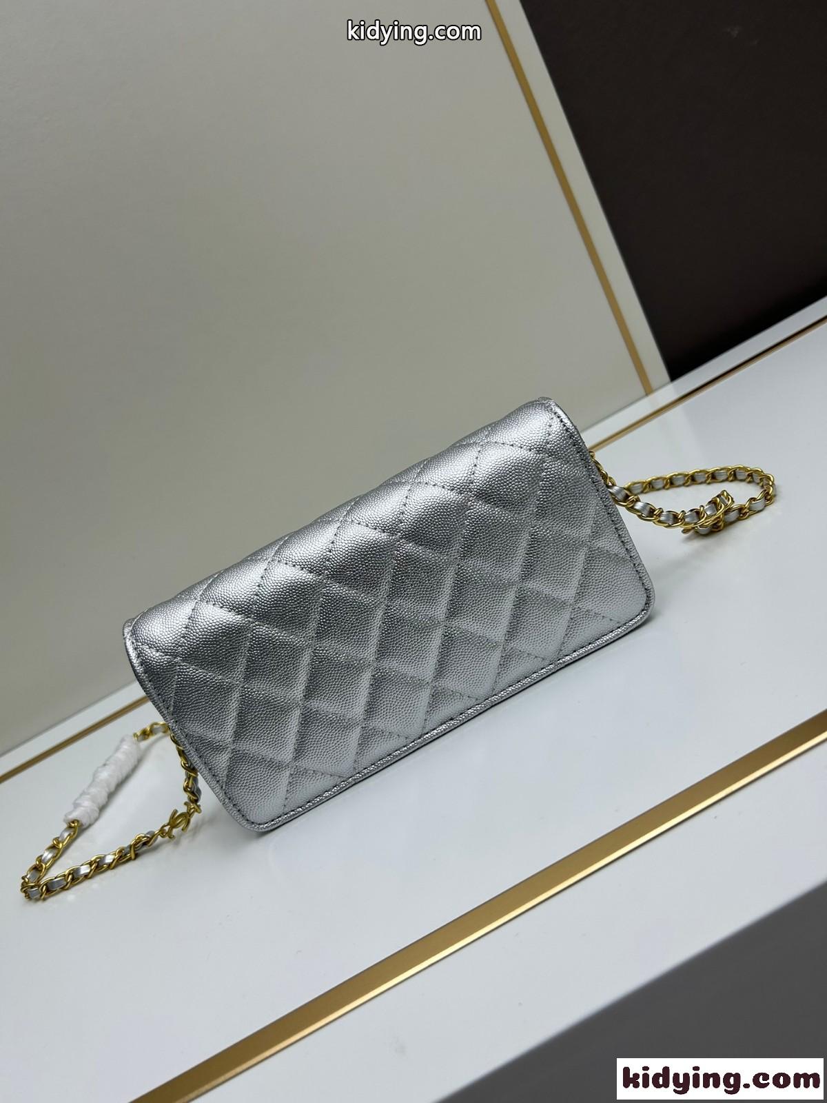シャネル バッグ コピー 23K カメリア チェーン クラッチ シルバー-1