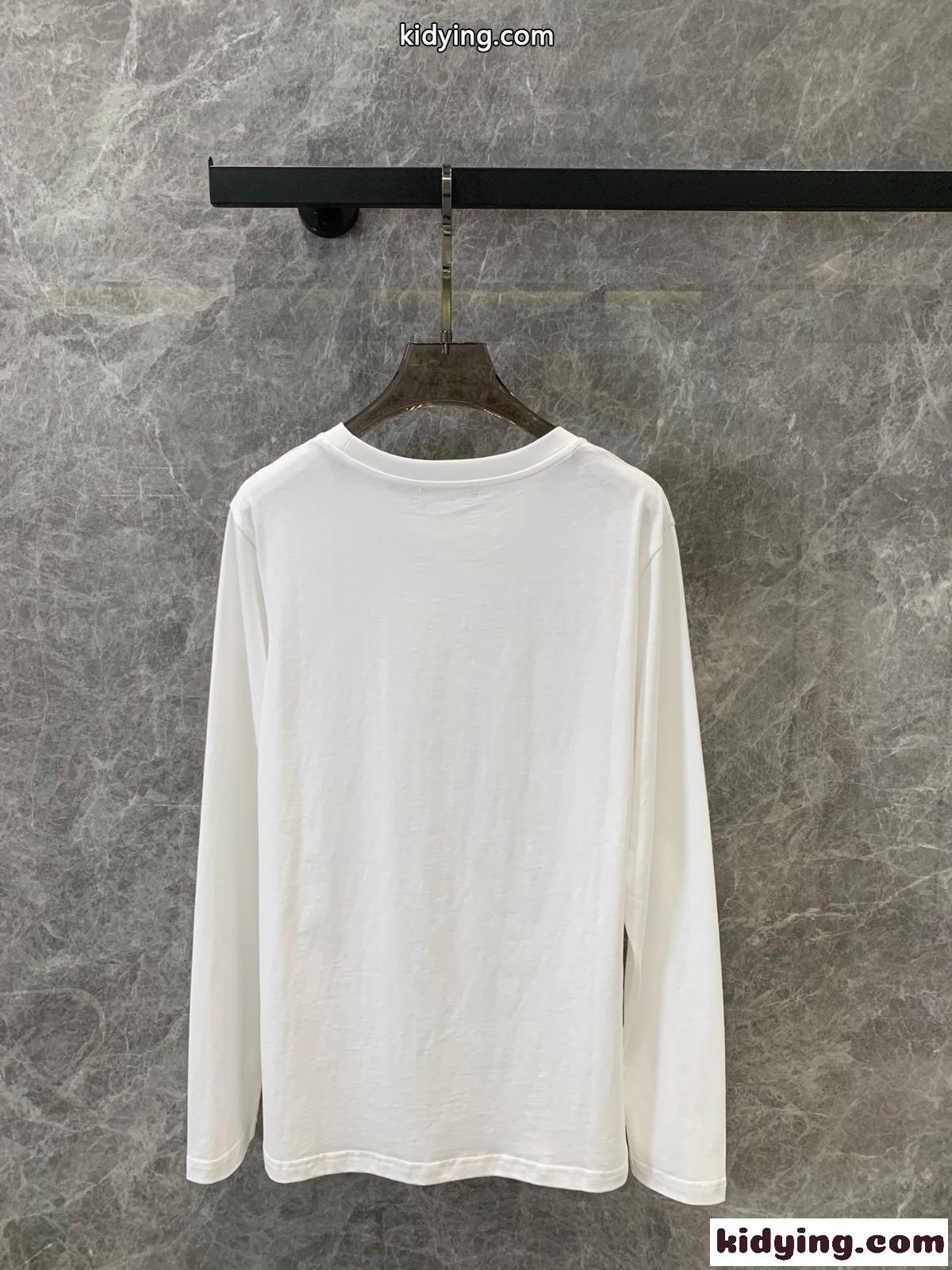 シンプル ロゴ入り 長袖Tシャツ バルマン Tシャツ コピー ホワイト-2