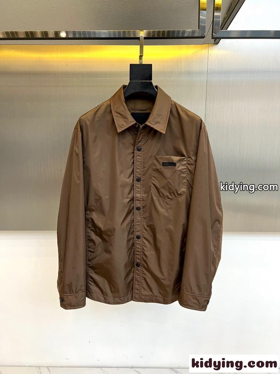 洗練された シャツジャケット プラダ ジャケット 偽物 ブラウン-0