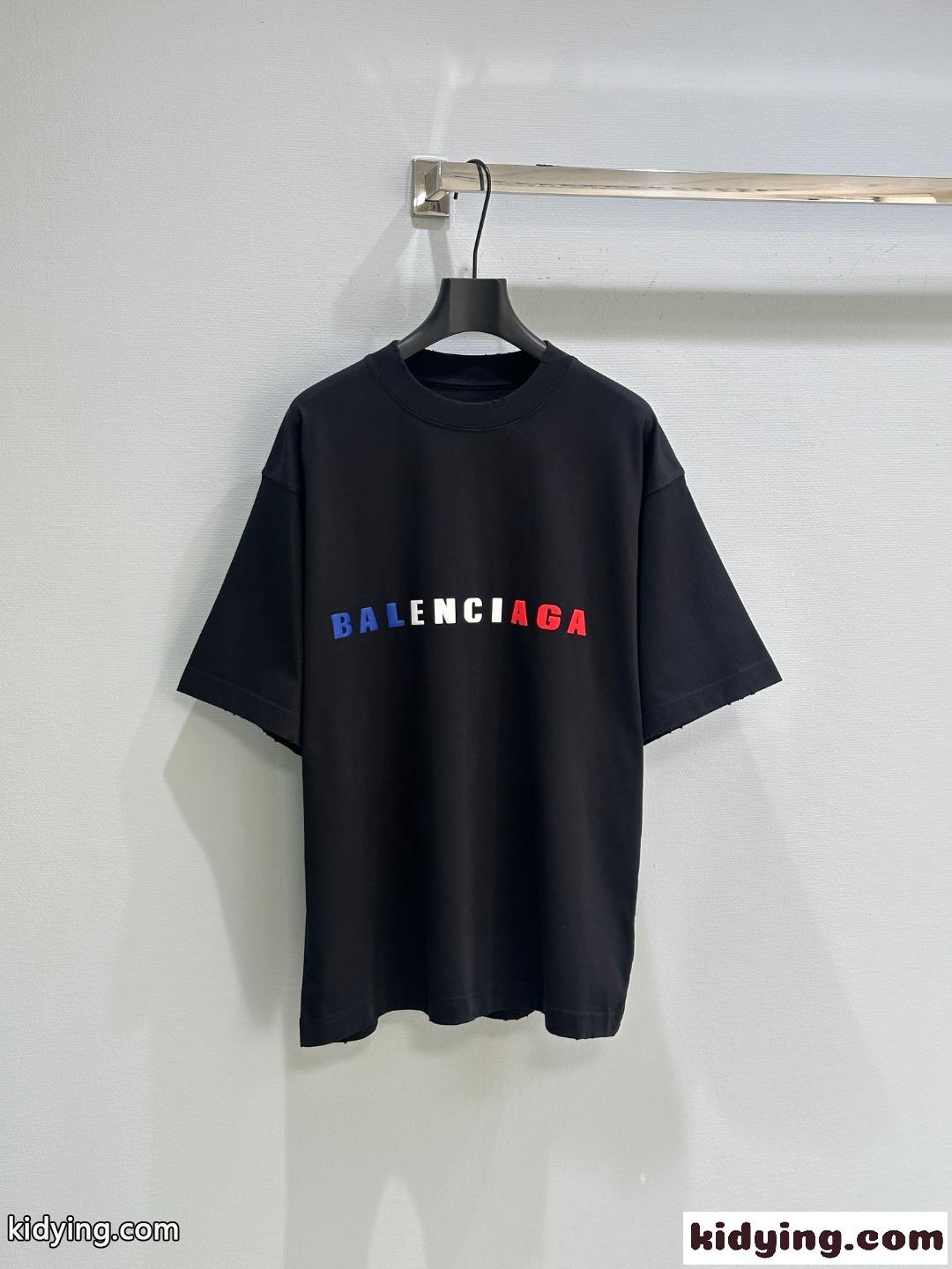 カジュアル ロゴ 半袖Tシャツ バレンシアガ Tシャツ コピーユニセックス ブラック-0
