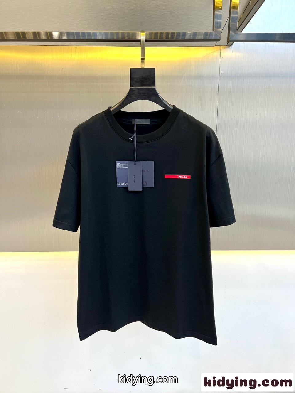 定番 クルーネック コットン 半袖Tシャツ プラダ Tシャツ コピー ブラック-0