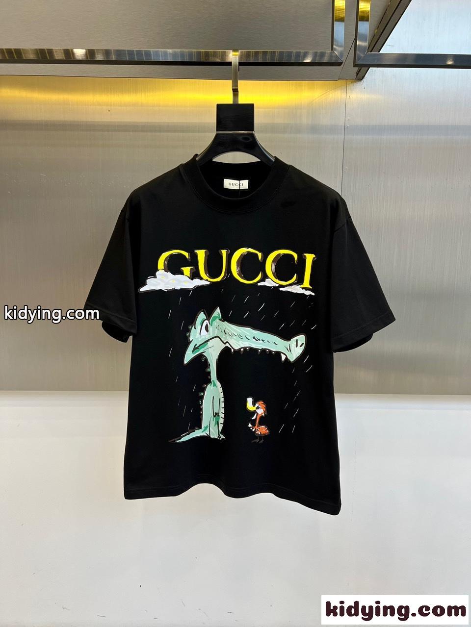 カジュアル プリント クルーネック グッチ Tシャツ 偽物 半袖トップス ブラック-0
