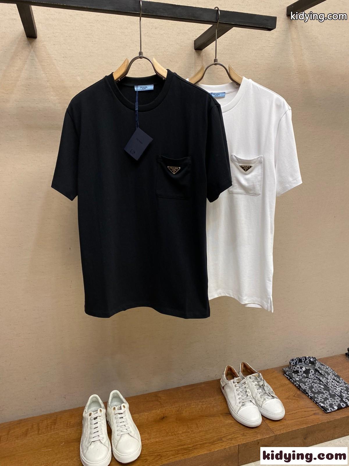 カジュアル ベーシック クルーネック 半袖Tシャツ プラダ Tシャツ コピー メンズ-0