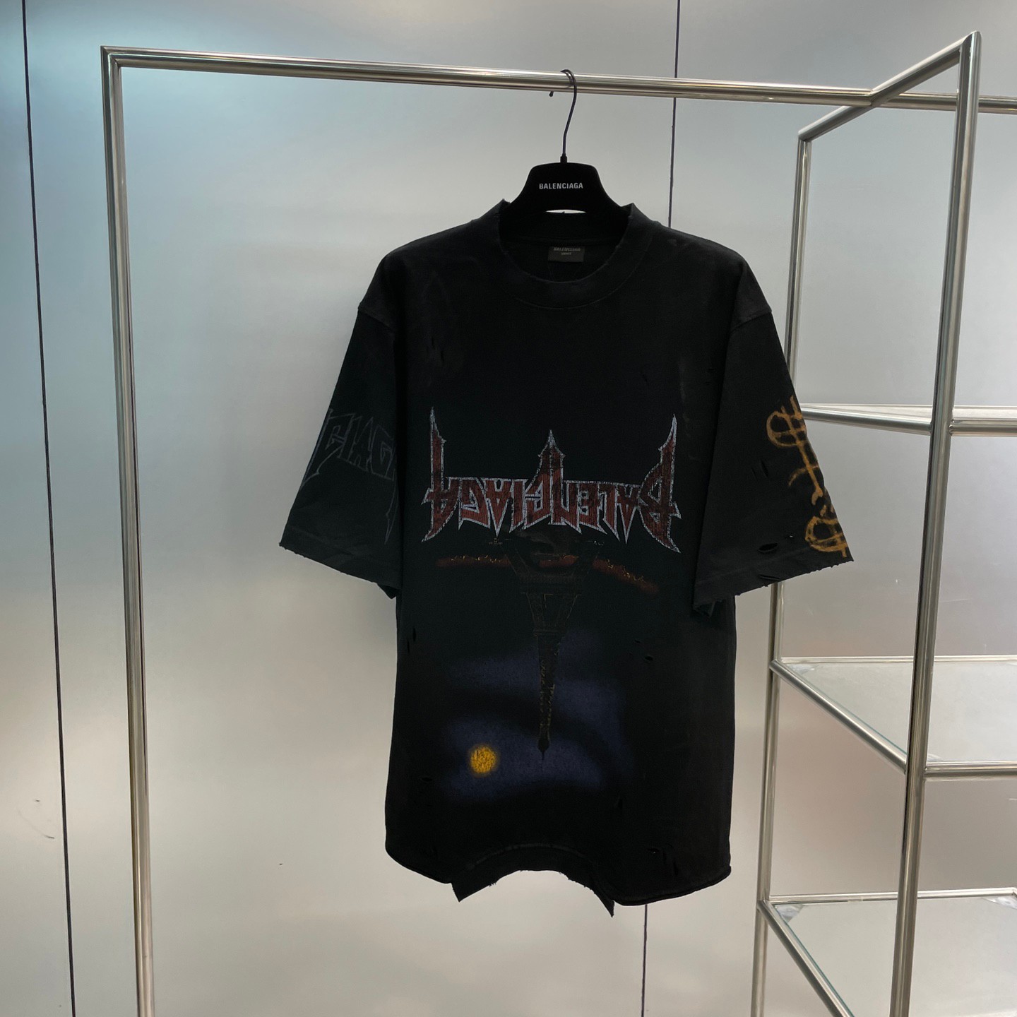 ユニセックス バレンシアガ PARIS MOON UPSIDE DOWN Tシャツ オーバーサイズ コピー-2