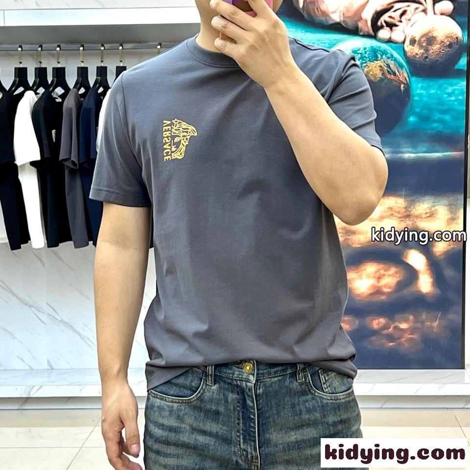 シンプル クルーネック 半袖Tシャツ ヴェルサーチェ Tシャツ コピー グレー-1
