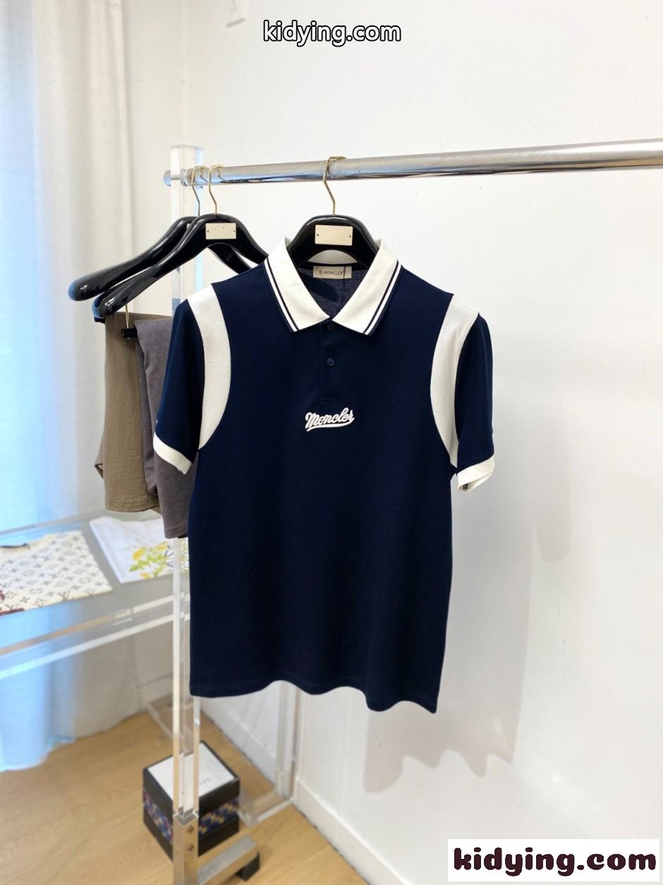 スクリプトロゴ コットンピケ ポロシャツ モンクレール Tシャツ 偽物 ネイビー-0