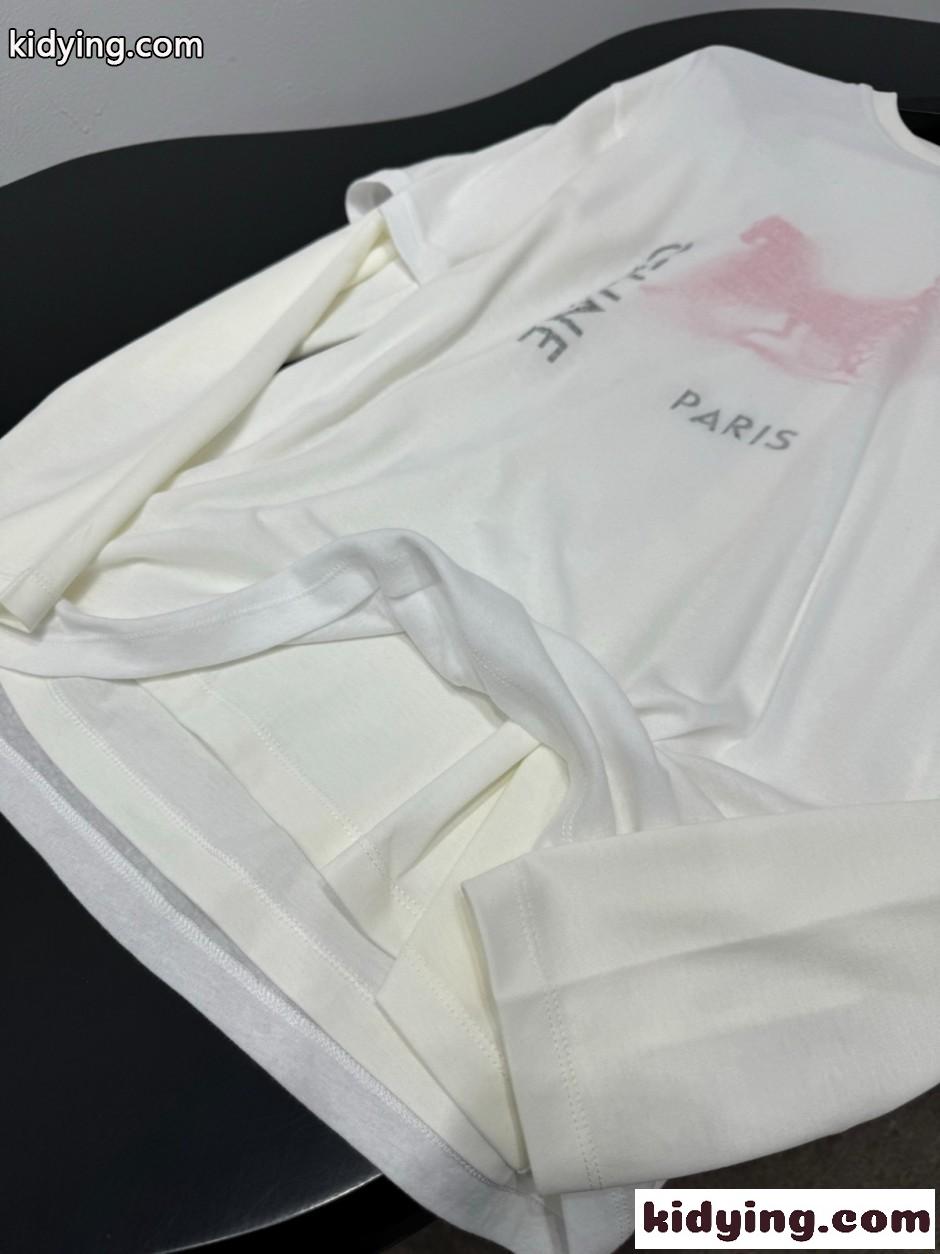 ロゴプリント フェイクレイヤード 長袖Tシャツ セリーヌ Tシャツ 偽物 ホワイト-3