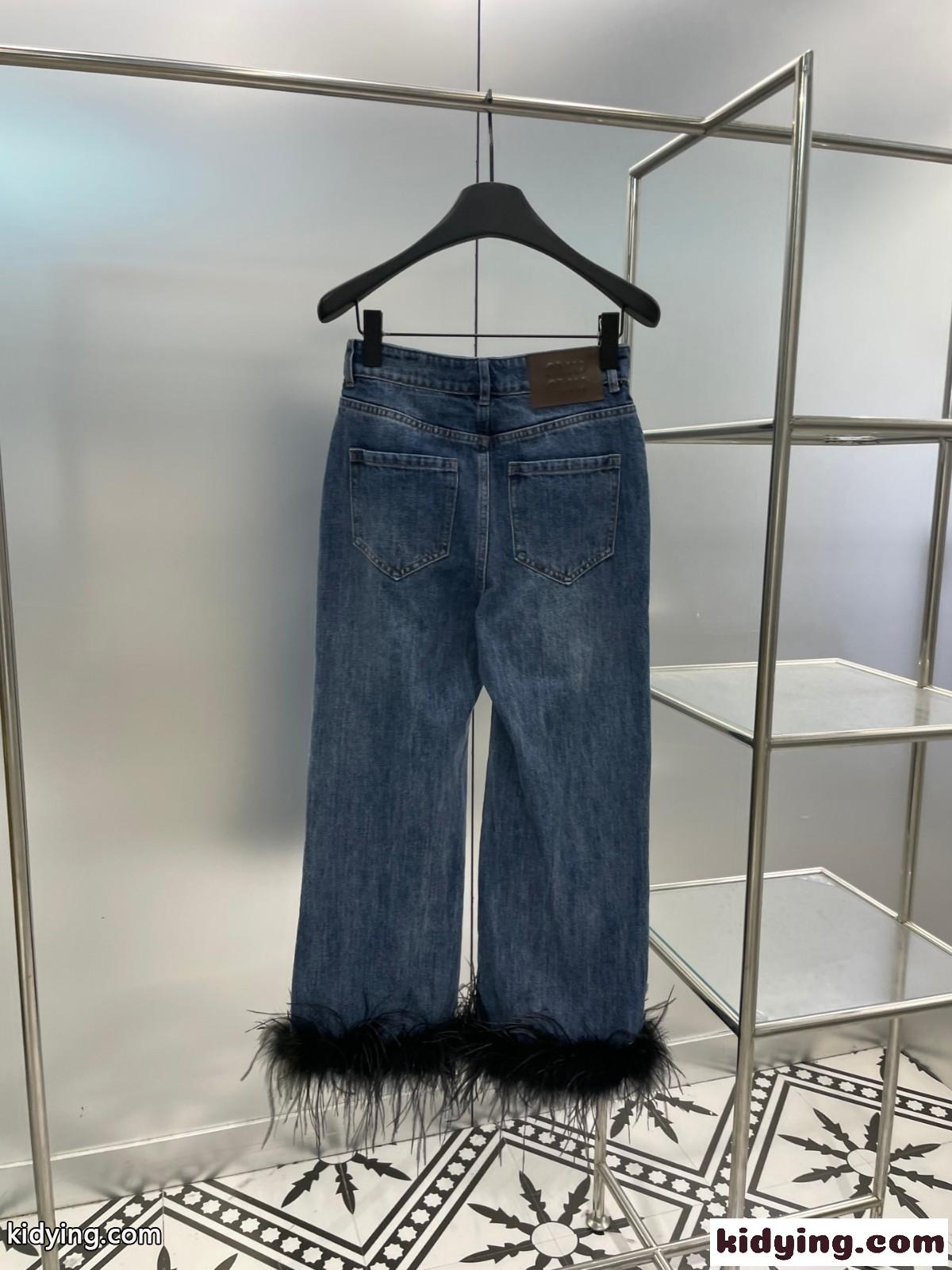 カジュアル ファー付き デニム ジーンズ ミュウミュウ パンツ コピー レディース-1