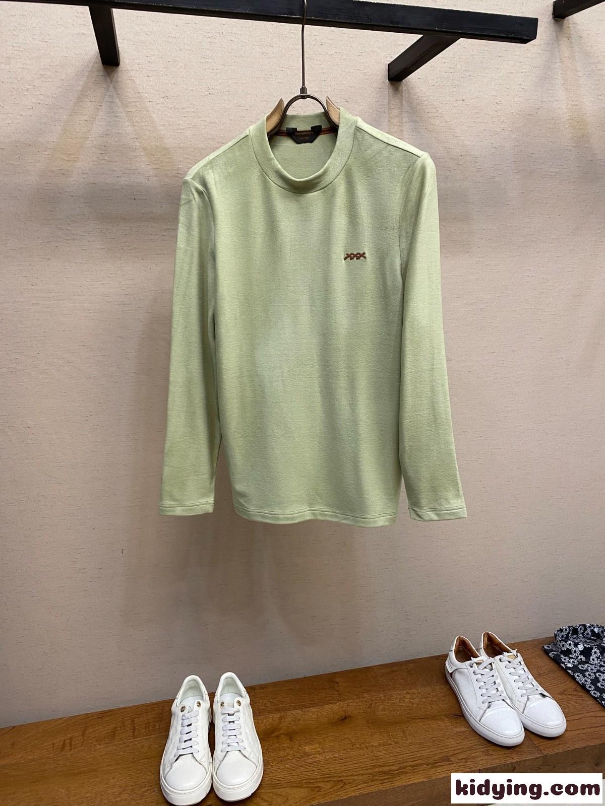 シンプル 上品 ロゴ 長袖Tシャツ エルメネジルド・ゼニア Tシャツ 偽物 グリーン-2