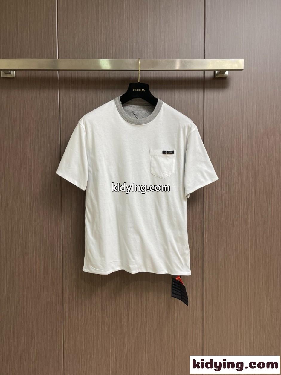 着回し 合わせやすい リバーシブル 半袖Tシャツ プラダ Tシャツ 偽物 グレー-1