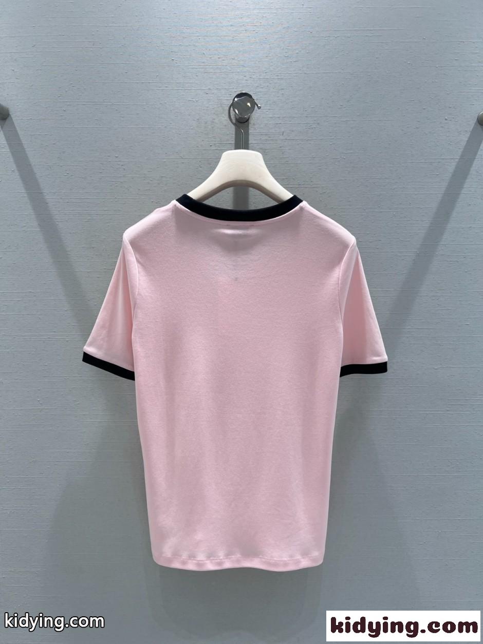 カジュアル おしゃれ コットン 半袖Tシャツ セリーヌ Tシャツ 偽物 ピンク-2