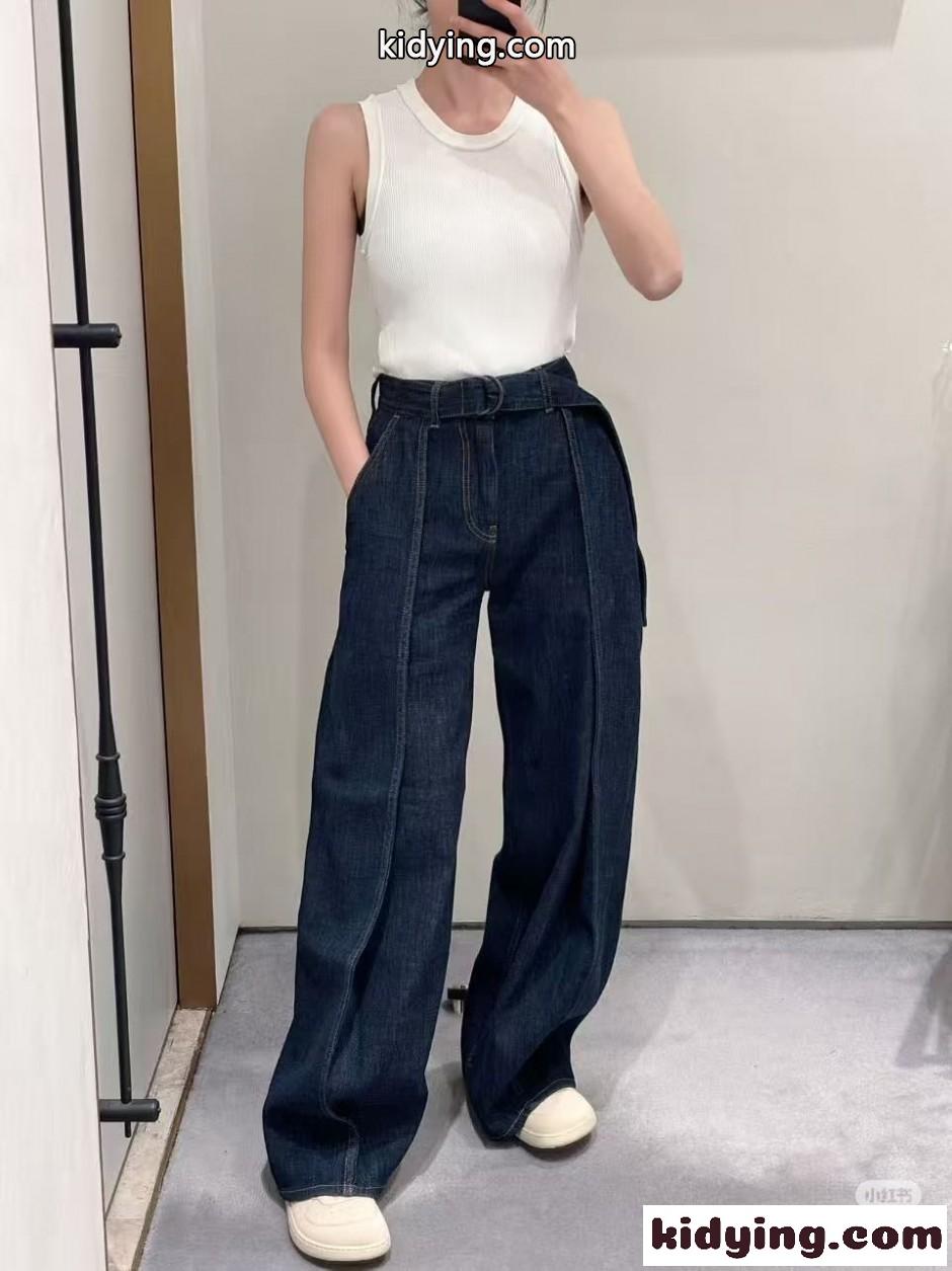 おしゃれ ベルテッド ジーンズ ロエベ スーパーコピー デニムパンツ ダークブルー-3