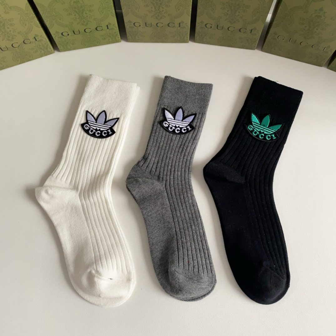 ADIDAS X GUCCI おしゃれ グッチ 靴下 コピー ロゴ入り 3足セット ソックス-2