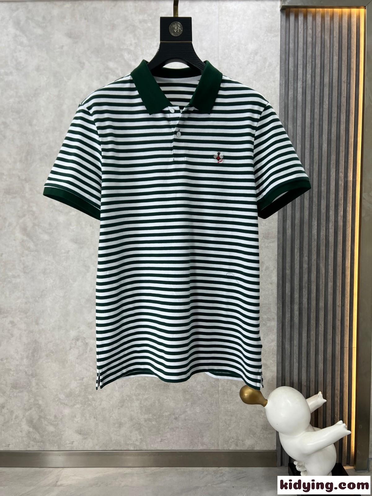 グッチ Tシャツ コピー カジュアル ボーダー柄 半袖 ポロシャツ グリーン-0