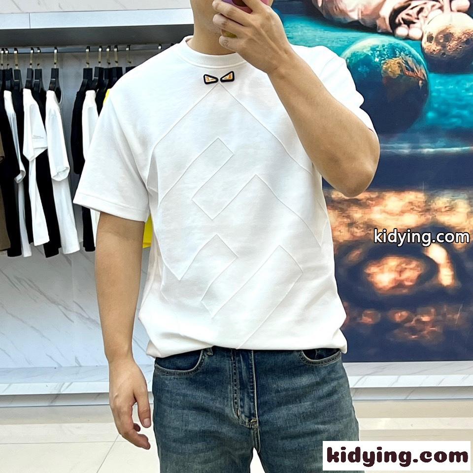 カジュアル ゆったり クルーネック Tシャツ フェンディ 半袖Tシャツ コピー ホワイト-1