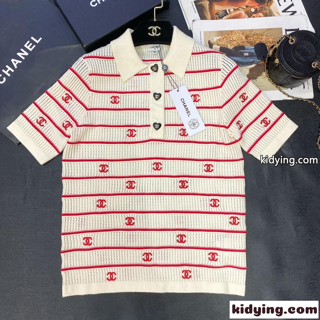 スウィート 柔らかい 快適 ロゴ ポロシャツ 半袖 カットソー シャネル tシャツ コピー 人気 おしゃれ 3色あり-0