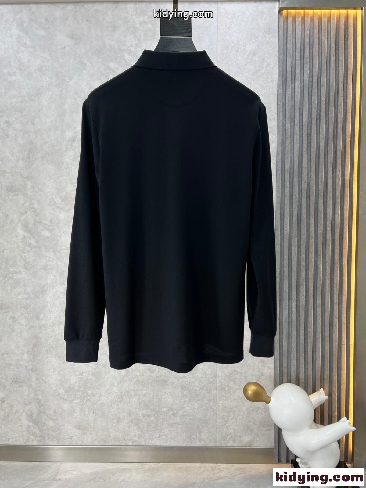 洗練された 快適 ロゴ 長袖 ポロシャツ アルマーニ Tシャツ コピー ブラック-4