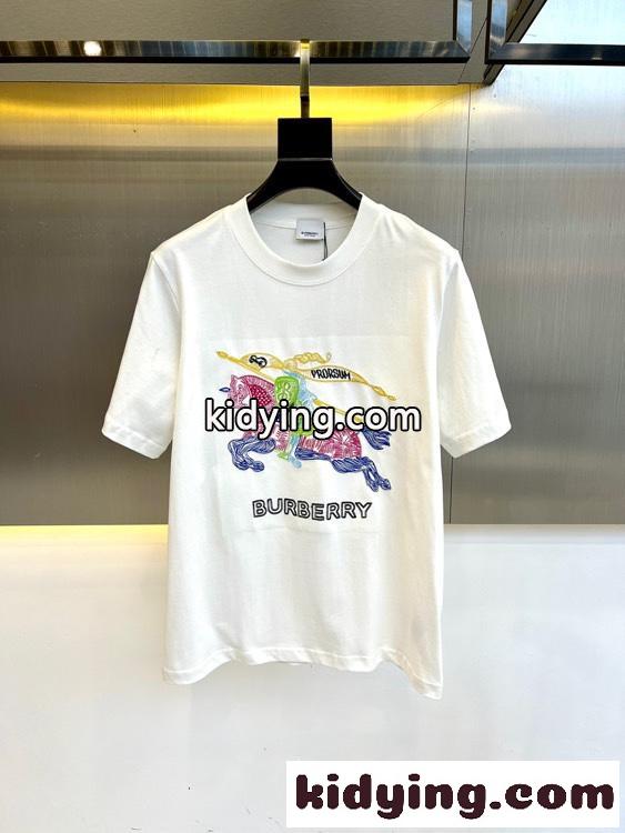 マルチカラー ロゴ刺繍 クルーネック バーバリー 半袖Tシャツ コピー ホワイト-0