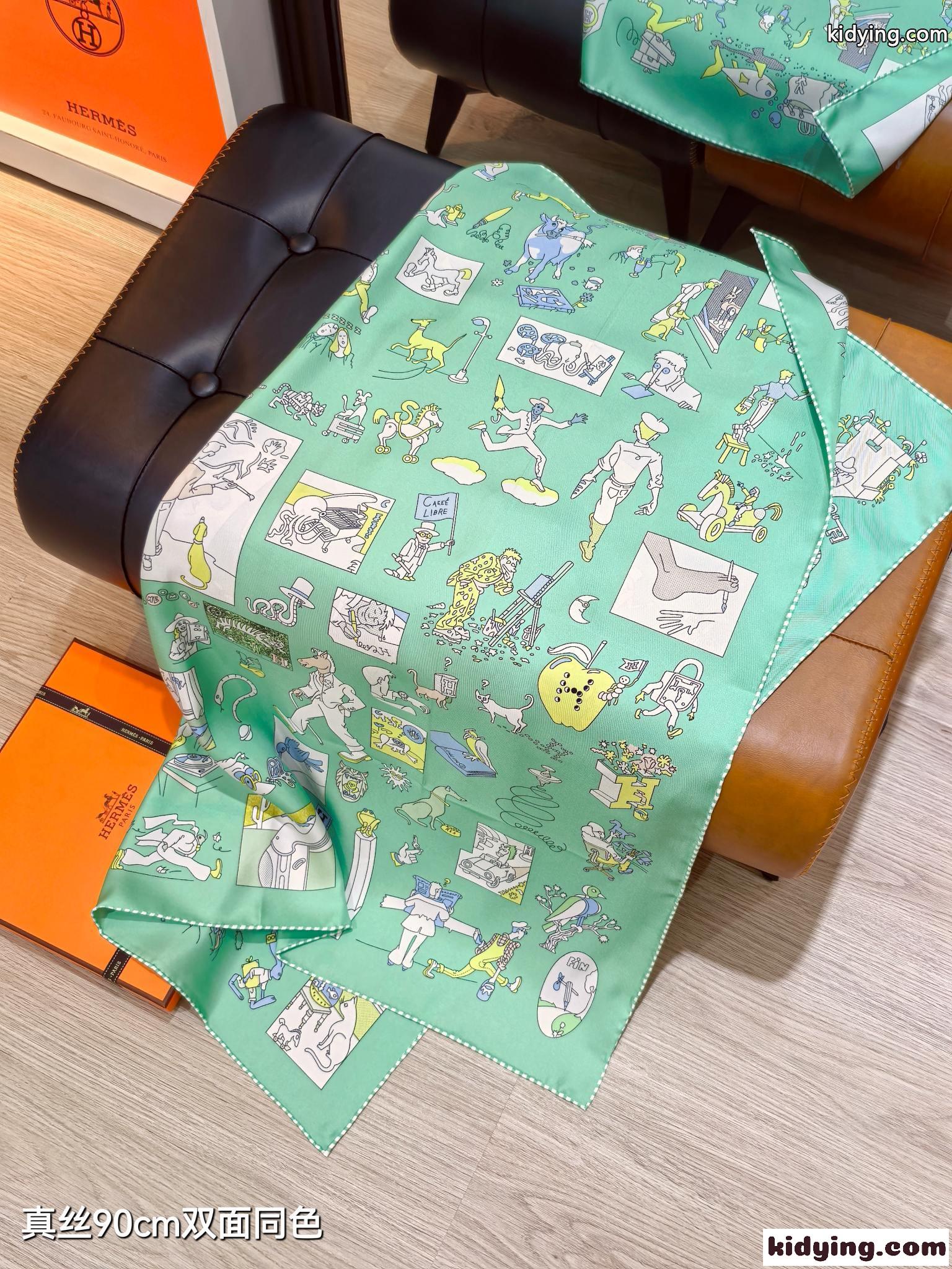人気 上品 エルメス カレ リブレ スカーフ スーパーコピー シルク グリーン-2