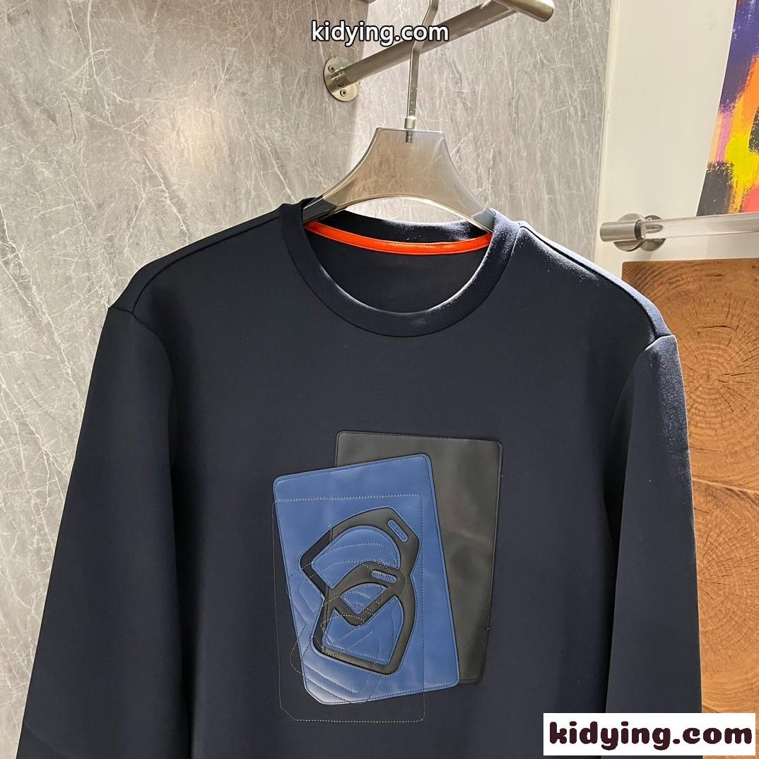 シンプル コットン スウェットシャツ エルメス Tシャツ コピー ブラック-0