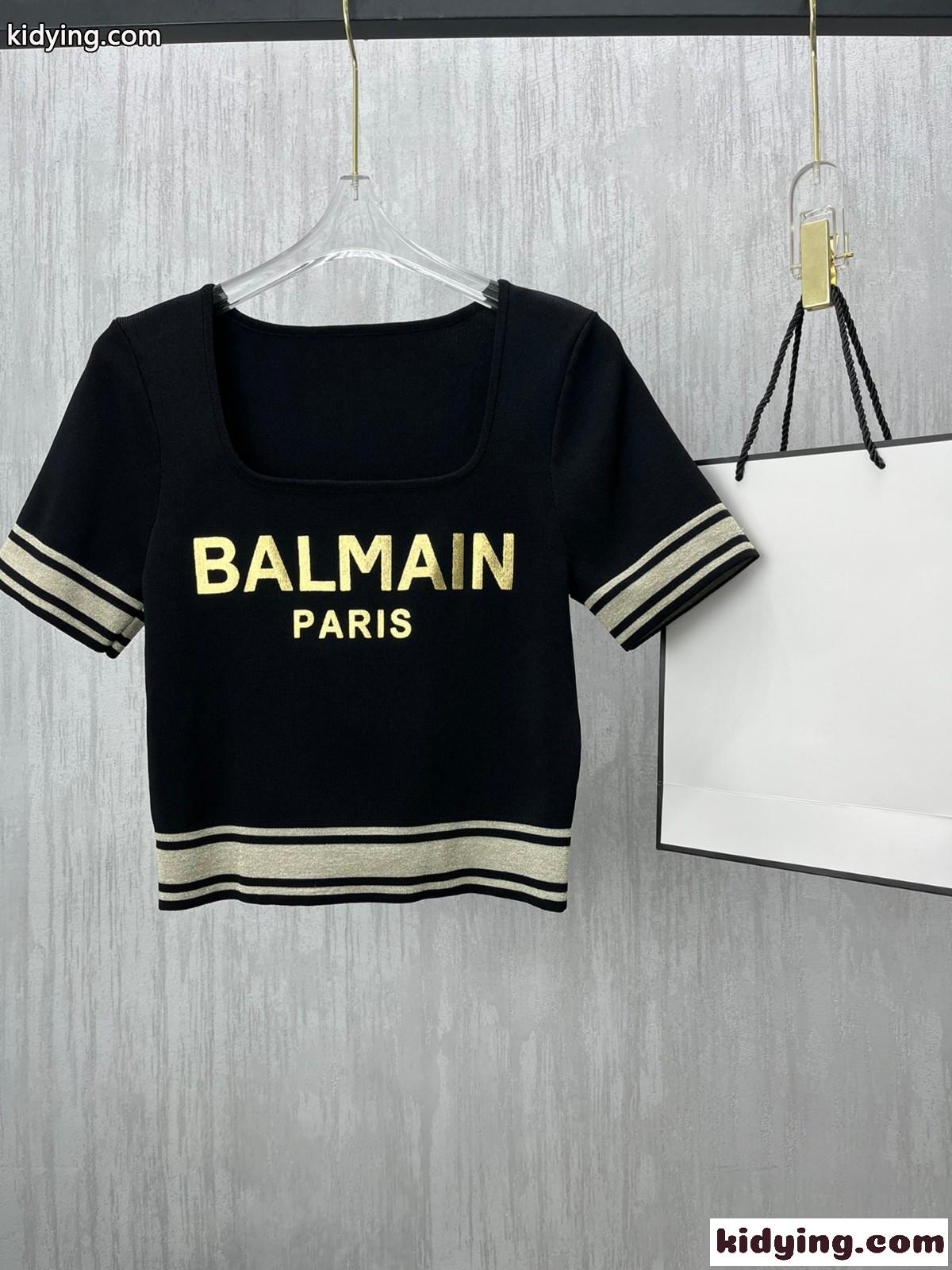 ロゴ プリント バルマン tシャツ コピー クルーネック ニット おしゃれ 半袖 春夏 新作 優しい肌触り 快適-2