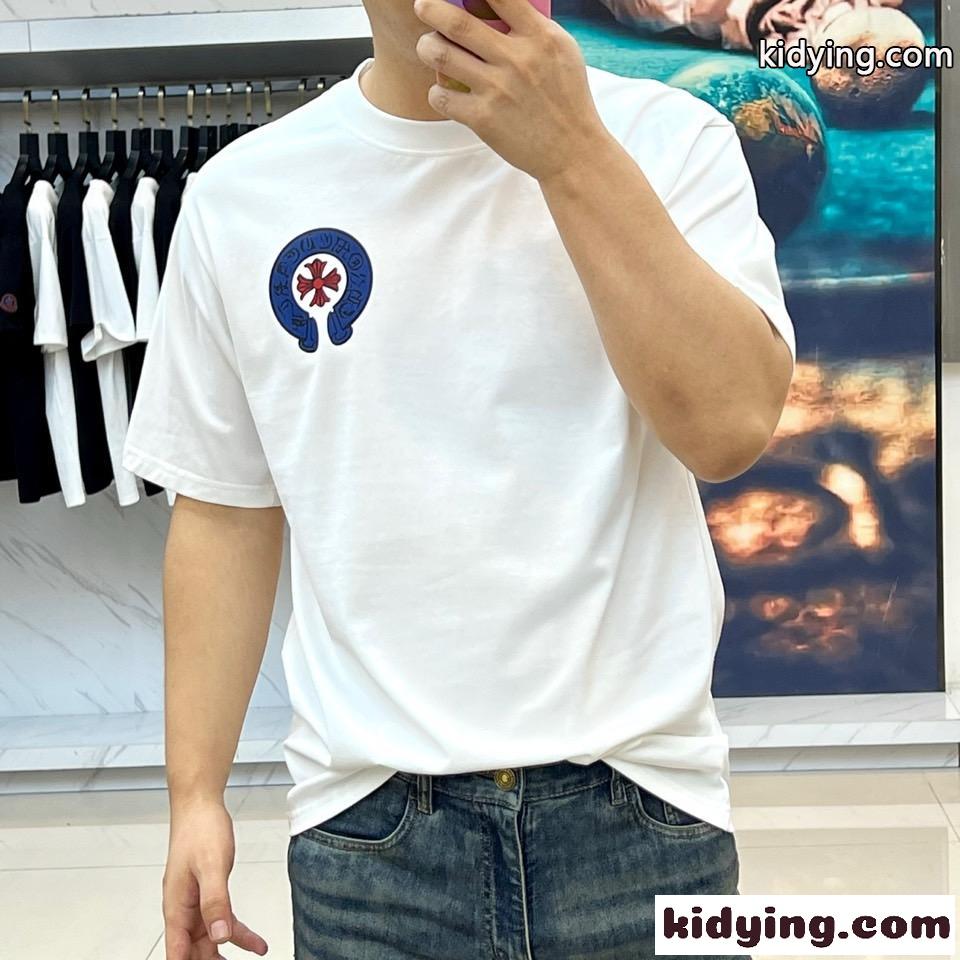 カジュアル プリント クルーネック 半袖Tシャツ クロムハーツ Tシャツ 偽物 ホワイト-1