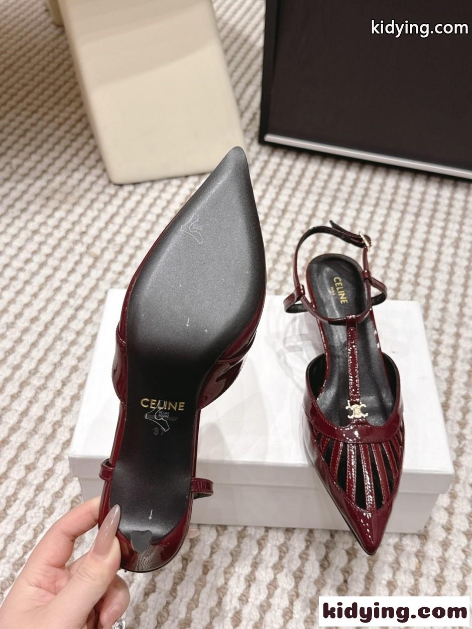 トリオンフ Tストラップ パンプス セリーヌ サンダル 偽物 ボルドー-4