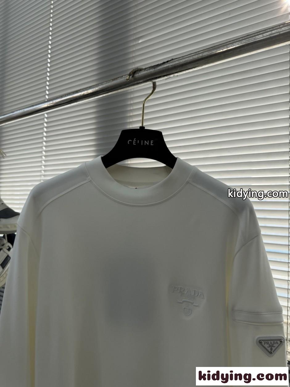 シンプル カジュアル スウェットシャツ プラダ Tシャツ 偽物 ホワイト-0