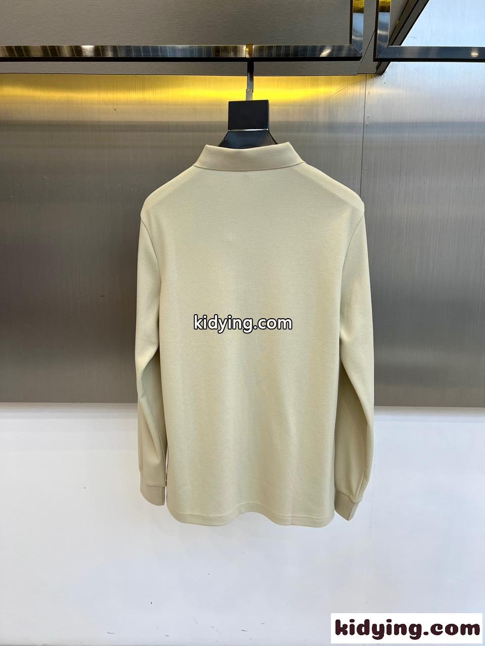 シンプル 合わせやすい ロゴ入り長袖 ポロシャツ バーバリー Tシャツ 偽物 ベージュ-3