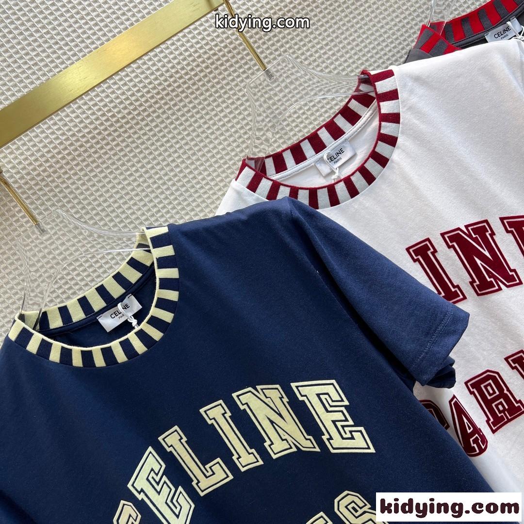 コットン ゆったり ロゴ プリント クルーネック 3色あり スポーツ風 セリーヌ tシャツ コピー 半袖 3色あり トップス-0