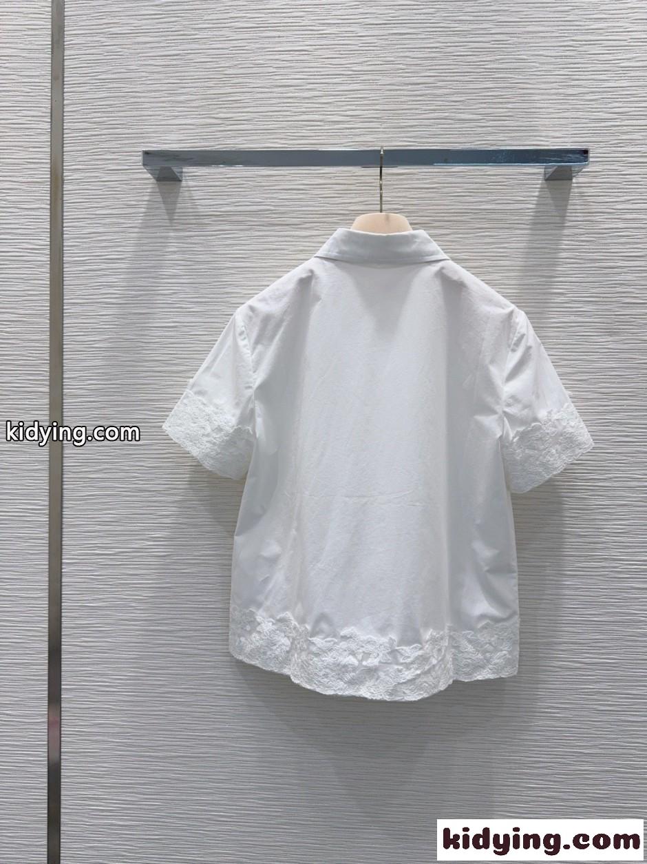 上品 ロゴ入り コットン 半袖シャツ ミュウミュウ シャツ コピー ホワイト-3
