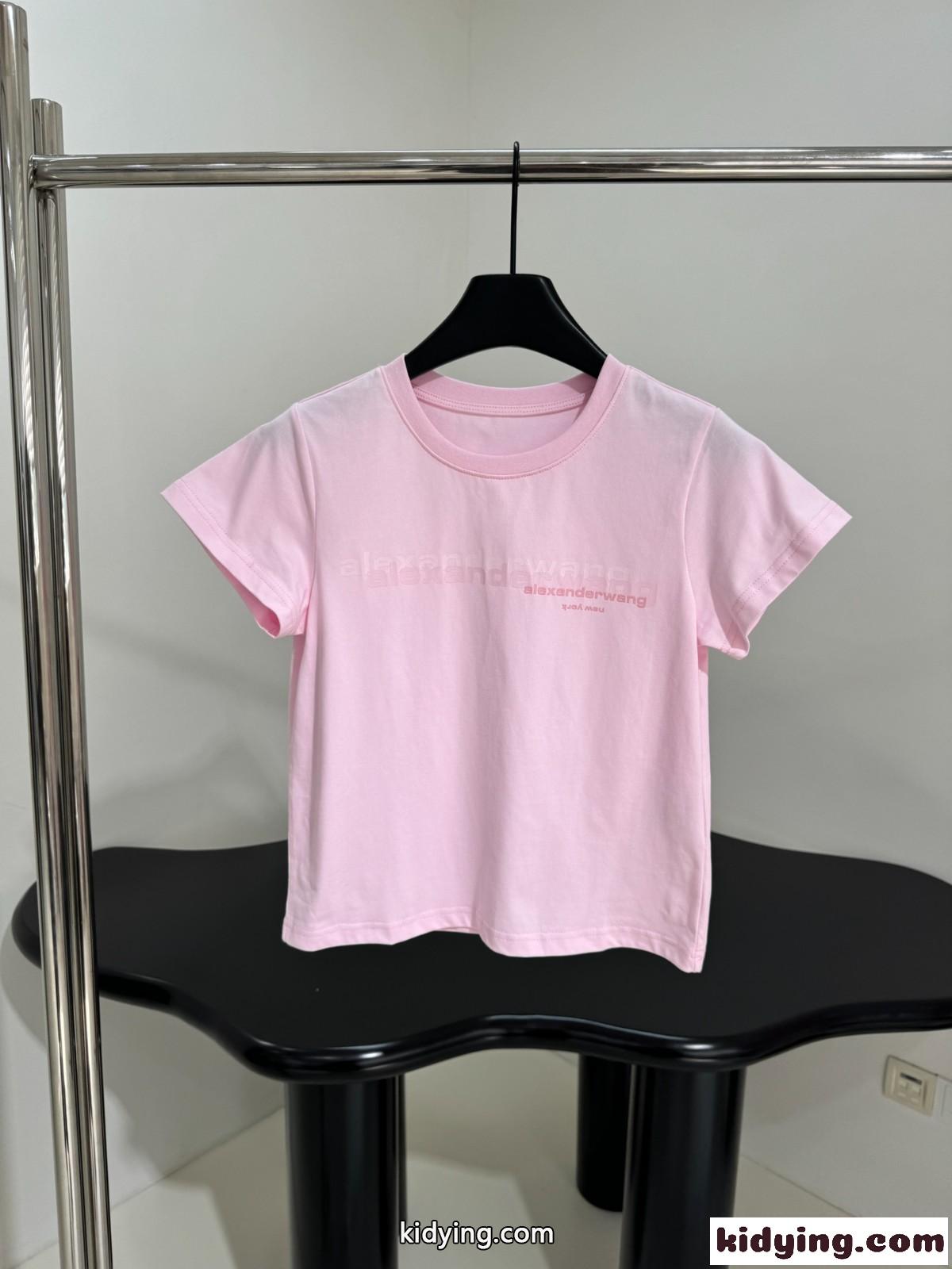 シンプル ロゴ 半袖Tシャツ アレキサンダーワング Tシャツ コピー コットン ピンク-1