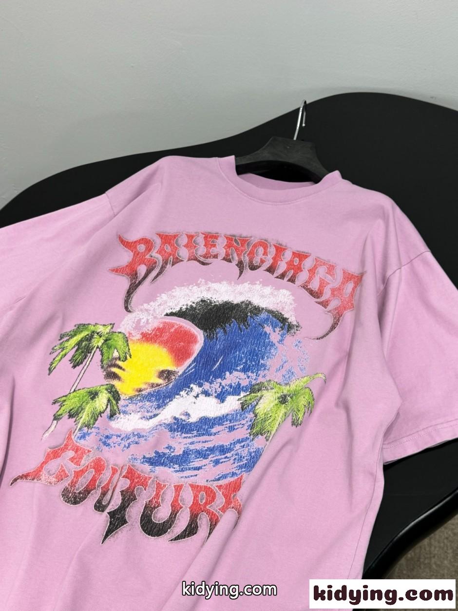 オーバーサイズTシャツ プリント バレンシアガ Tシャツ 偽物 ピンク-2
