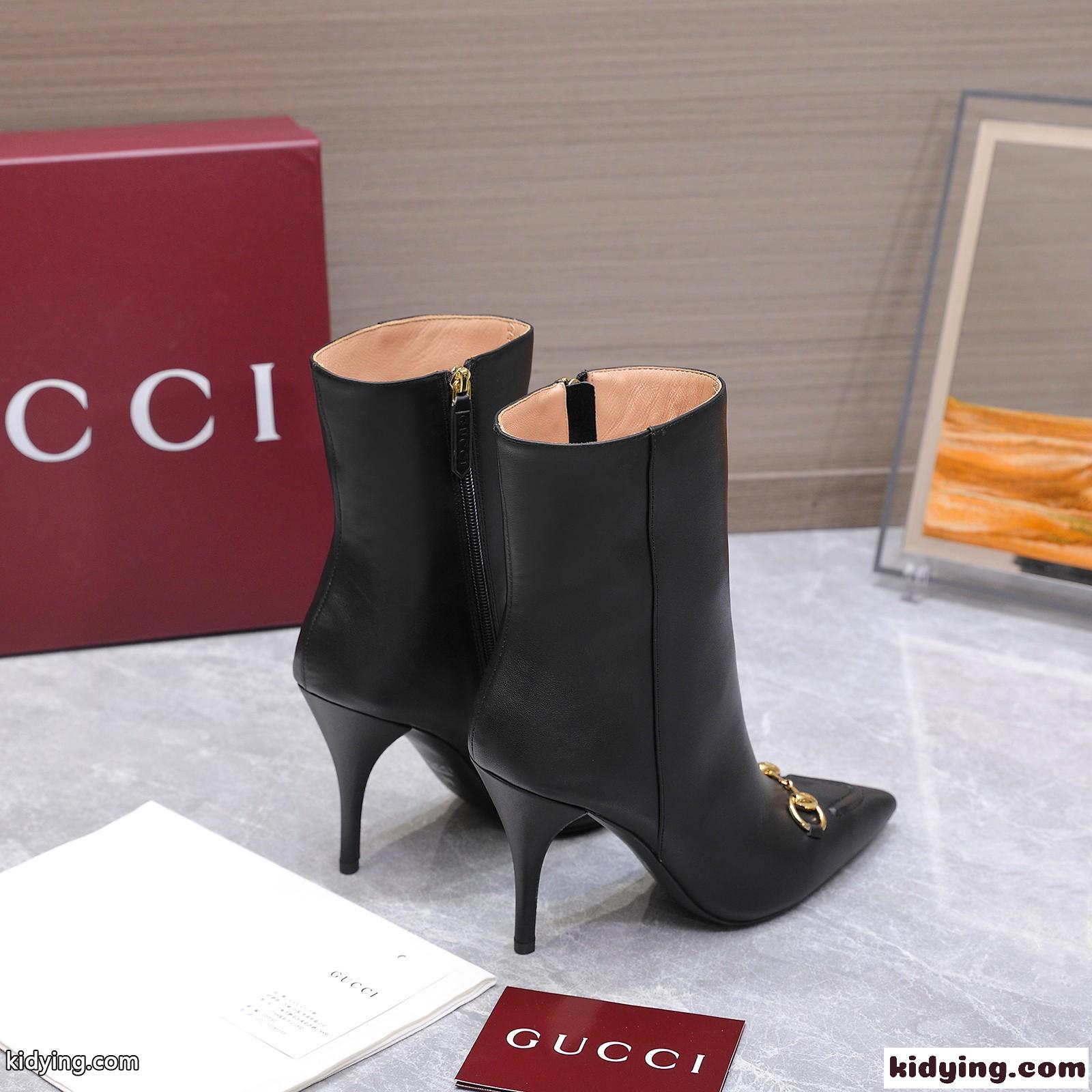 Gucci ホースビット レザー アンクルブーツ グッチ ブーツ コピー ポインテッドトゥ ブラック-0