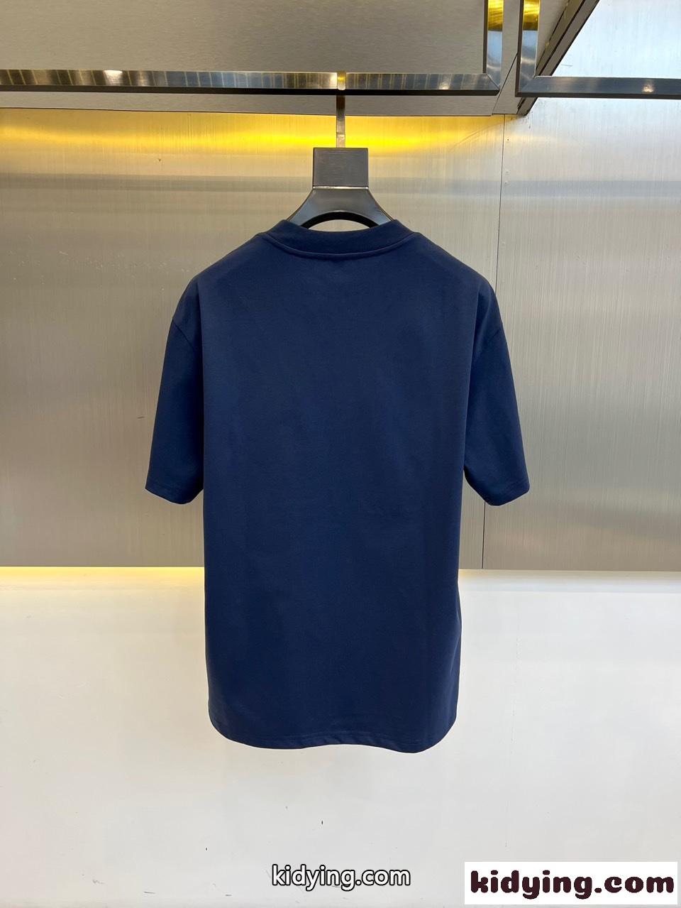 シンプル ロゴ入り クルーネック プラダ Tシャツ 偽物 半袖Tシャツ ブルー-3