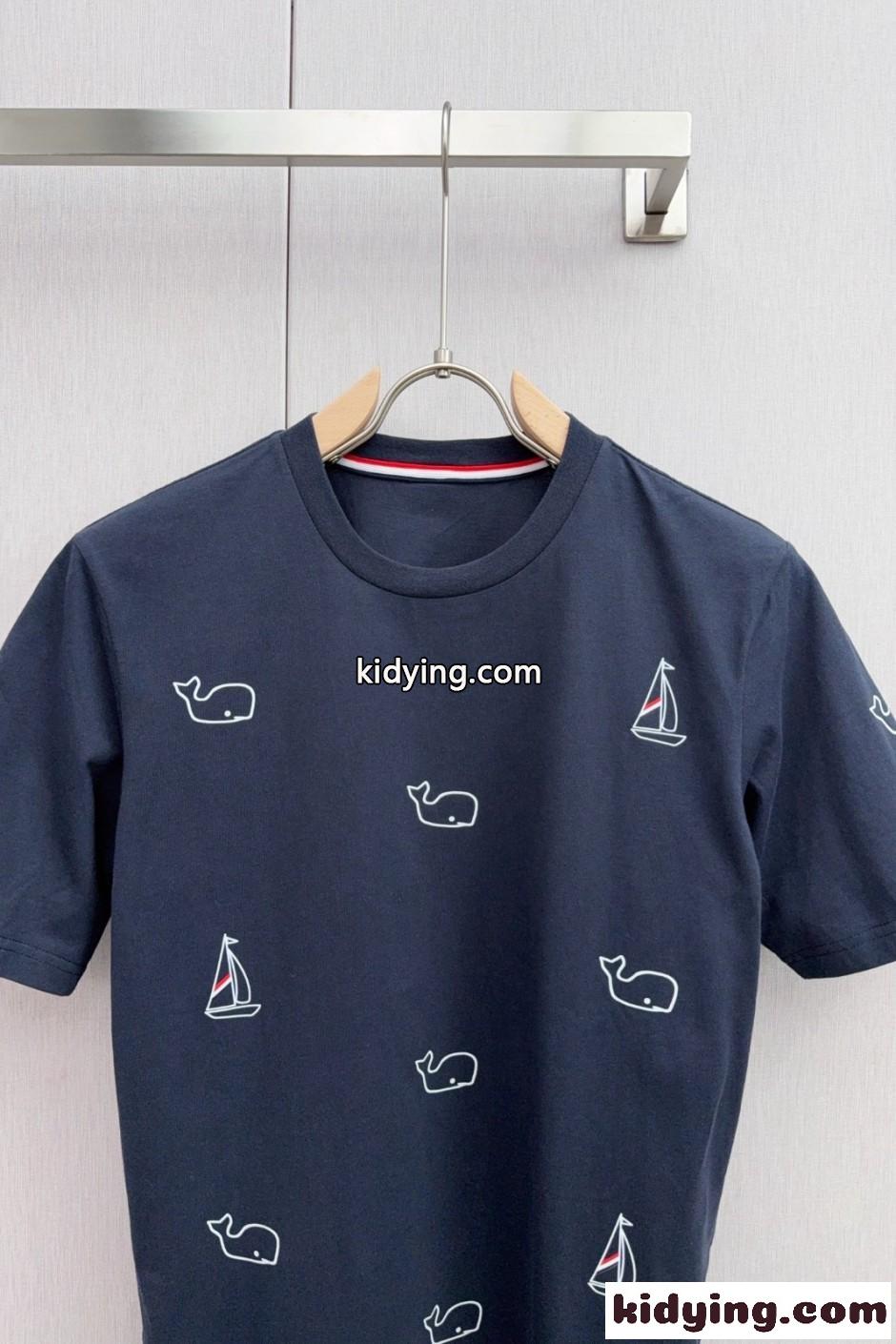 遊び心満載 クジラ ヨット 半袖Tシャツ トムブラウン Tシャツ コピー ネイビー-2