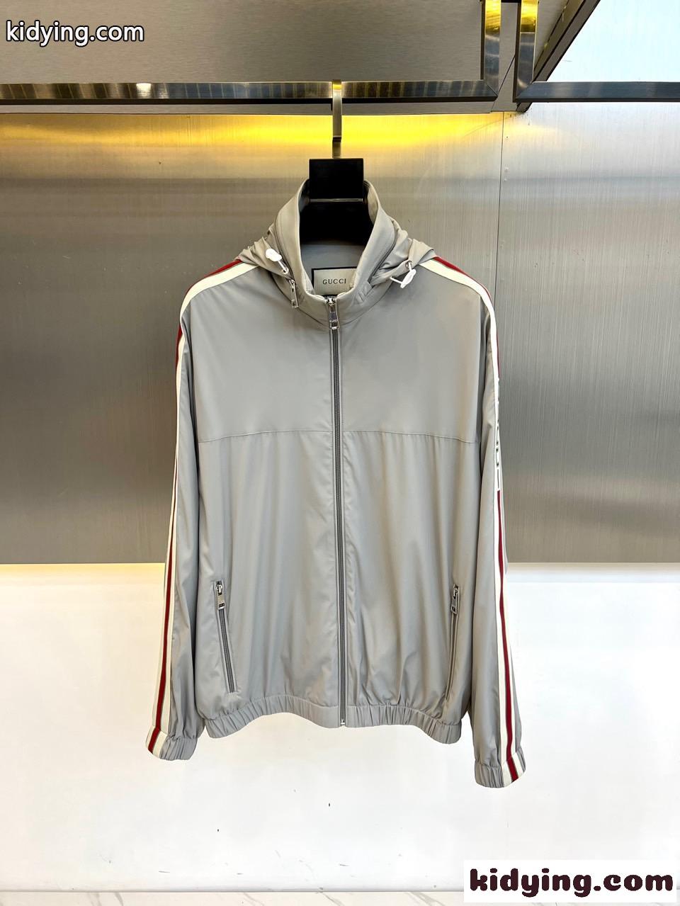 シンプル お洒落 フーデッドジャケット グッチ ジャケット コピー グレー-0