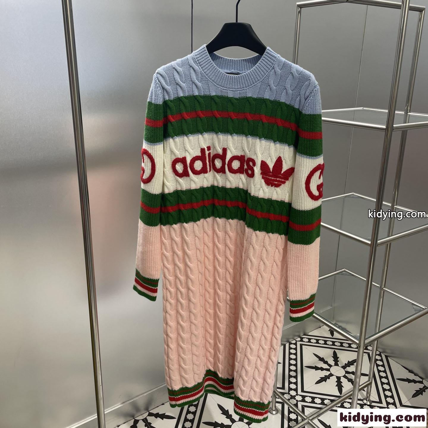 adidas x Gucci ウール ニット ドレス グッチ ワンピース コピー 長袖 クルーネック-0