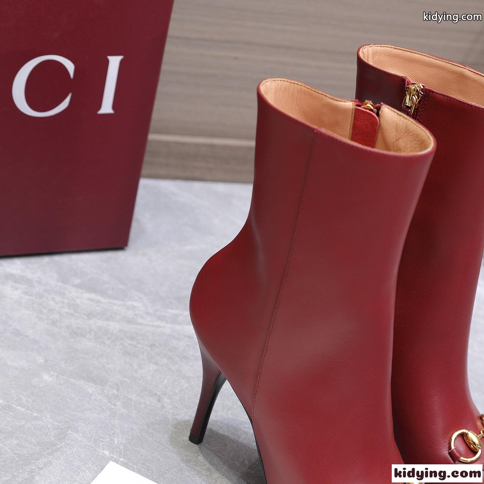 Gucci ホースビット レザー アンクルブーツ グッチ ブーツ コピー ポインテッドトゥ レッド-1
